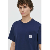 Bombažna kratka majica Herschel moški, mornarsko modra barva