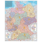 shumee Nemčija 1:750.000. Stenski zemljevid s kodami in upravnimi predpisi. Poštne številke. Stiefel