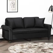 Greatstore Kavč dvosed z okrasnimi blazinami črn 140 cm umetno usnje