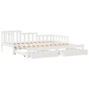 Vidaxl Izvlečna dnevna postelja s predali brez vzmetnice bela 90x190cm