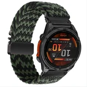INF Združljiv z Garmin Fenix 8/7X Pro/955/965 elastičen najlonski pleten pašček Black+Green 20 mm, (5000080000)