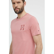 Bombažna kratka majica Tommy Hilfiger moška, roza barva, MW0MW34436