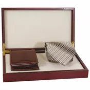 Set kožni muški 100-2 novčanik+kravata Fornax braon