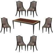 Casa Padrino luxury baroque dining room set silver pattern/brown/black/gold - 1 Baroque Dining Table & 6 Baroque Dining Chairs - Baroque luxury dining room furniture - Baroque furniture