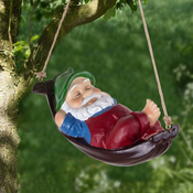 Generic Fun Garden Gnome, Cute Gnome Decorative Outdoor Hanging Statue, Sleeping Gnome in Swing Leaves Hammock Resin Tree Ornament Statue for Stump Branches Lawn Yard Decoration, (21065462)