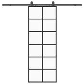Vidaxl Drsna vrata z opremo črna 76x205 cm ESG steklo