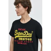 Pamučna majica Superdry za muškarce, boja: crna, s tiskom