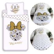 Disney DISNEY Minnie Mouse Bela DVOJNA, otroška posteljnina z zadrgo, 100% BOMBAŽ 140x200+70x90 cm OEKO-TEX