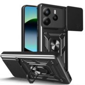 Silikonski ovitek Armor Ring z zaščito kamere za Xiaomi Redmi Note 14 - črn