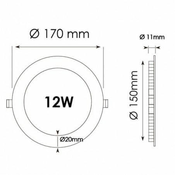 LED vgradni panel 12W 3000K 1080lm IP20 + napajalnik črn