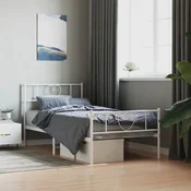shumee vidaXL Kovinski posteljni okvir z vzglavjem in vznožjem bel 107x203 cm