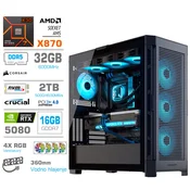 MEGA Računalnik MEGA TWR S11 R7-7800X3D/RTX5080/32GB-DDR5/2TB/1050W/Brez OS/črna RGB + Estetski napajalni kabli [Svetlo modra/Črna], (5000264678)