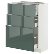 METOD / MAXIMERA Podni element s 3 fioke, bela/Kallarp tamna sivozelena visokog sjaja, 60x37 cm
