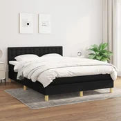 Greatstore Box spring posteljni z vzmetnico črn 140x190 cm blago