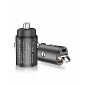 C-Tech Avtomobilski polnilnik USB, 1x tip C + 1x tip A, 30W, Power delivery 3.0, Quick Charge 3.0, aluminijasto ohišje