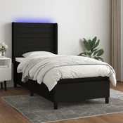 Greatstore Box spring postelja z vzmetnico LED črna 100x200 cm blago