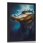 Plakat modro zlati krokodil - 40x60 silver