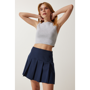 Happiness Istanbul Womens Navy Blue Pleated Mini Woven Skirt