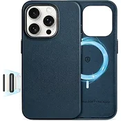 SHIELDON usnjen ovitek za iPhone 16 Pro – temno modra, MagSafe