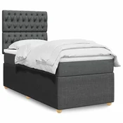 Box spring postelja z vzmetnico temno siva 100x200 cm blago