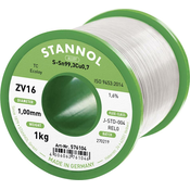 Stannol Stannol žica za mehko spajkanje ZV16 iz zlitine TC Sn99Cu1 z 1\,6% pretoka 1\,0 mm na premeru 1000 mm Stannol ZV16 spajkalna žica\, neosvinčena neosvinčeni Sn99\,3Cu0\,7 REL0 1000 g 1 mm, (20428475)