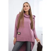 Sweatshirt with long back and hood dark pink