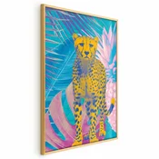 shumee Eksotični leopardji plakat - barvit portret geparda na ozadju tropskih listov
