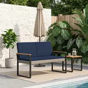 vidaXL Zunanja klop z blazino Siva in mornarsko modra 107 x 61 x 80 cm
