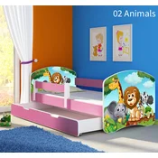 Djecji krevet ACMA s motivom, bocna roza + ladica 140x70 cm 02 Animals