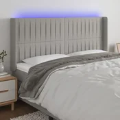 Vidaxl vidaXL Vzglavje postelje z LED svetlo sivo 183x16x118/128 cm blago