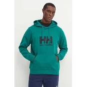 Pamucna dukserica Helly Hansen HH LOGO za muškarce, boja: zelena, s kapuljacom, s tiskom, 30394