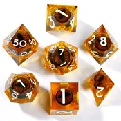 shumee RPG kocke Amber Helium Dragon komplet 7 tekočih kock