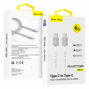 BLAVEC RAPTOR PLETENI KABEL – TIP C NA TIP C – PD 100W 5A 2 METRA belo-srebrna