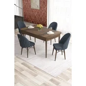 Hanah Home trpezarijski set Elf, sto na razvlacenje i 4 stolice, ploca u dekoru drveta Baroque, antracit tkanina Babyface