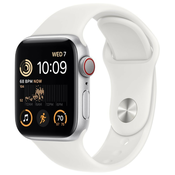 Apple Watch SE GPS + Cellular 40 mm srebrno aluminijasto ohišje z belim športnim paščkom – sta