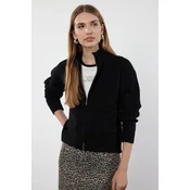 Trendyol Black Soft Textured Zippered Knitwear Cardigan