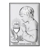 shumee Srebrna slika z dečkom kot spominek na prvo sveto obhajilo + gravura DS04O 10 x 14,5 cm