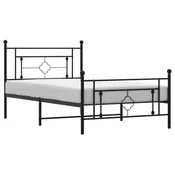 Vidaxl Kovinski posteljni okvir z vzglavjem in vznožjem črn 107x203 cm