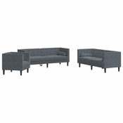 3-dijelni set sofa Chesterfield tamnosivi baršunasti