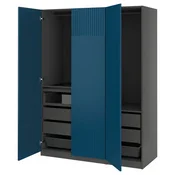 PAX/FYRUDDEN Garderobni sestav, temno siva/modra, 150x60x201 cm