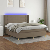 Vidaxl Box spring postelja z vzmetnico LED taupe 160x200 cm blago