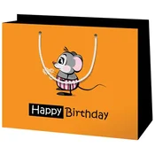 Darilna vrečka srednje velikosti 18x10x23cm &quot,Happy Birthday&quot, z mišjo