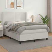 Greatstore Box spring postelja z vzmetnico bel 140x190 cm umetno usnje