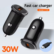 Auto punjač LDNIO C105/ QC3.0/ 30W USB Type C crni