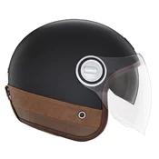 NOX PREMIUM Heritage otvorena motociklisticka kaciga mat crna sa smedom kožom