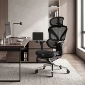 Songmics Ergonomski pisarniški stol z dvojno naslonjalo, 3D naslon za glavo, ledvena opora, 4D nasloni za roke, črna barva