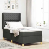 vidaXL Postelja z vzmetnico z vzglavjem Temno siva 190 x 90 cm blago