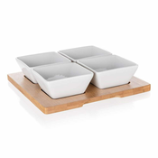 Komplet 5 kosov sklede (4 sklede, 1 pladenj) 20x20cm porcelan/bambus BRILLANTE