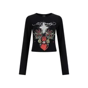 Ed Hardy Majica  pegasto siva / oranžno rdeča / črna / bela