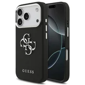 Guess PU Grained 4G Metal Logo zadnji ovitek za iPhone 17 Pro, črn